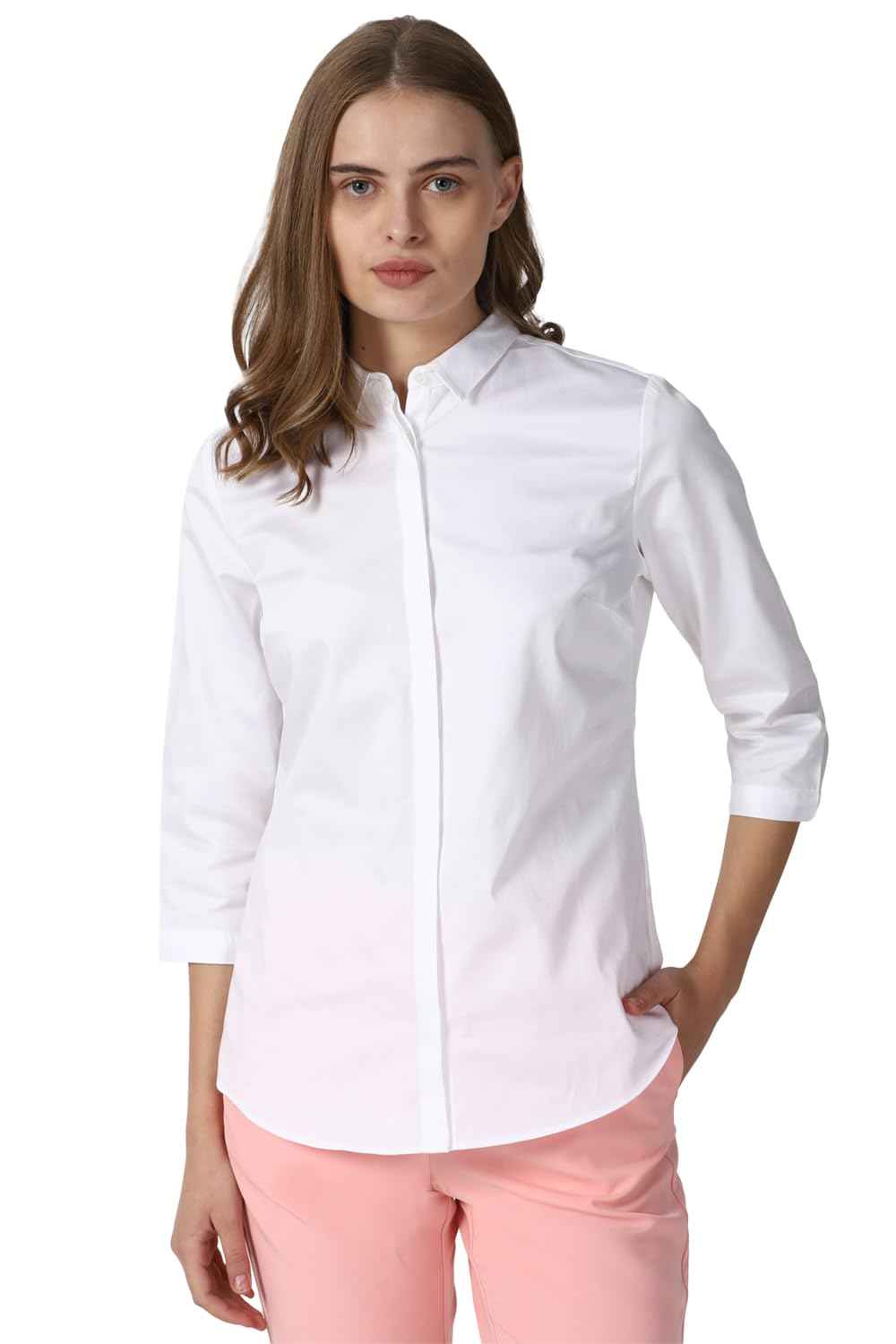 Van Heusen Women's Solid Regular Fit Shirt (VWSFCRGFA11372_White