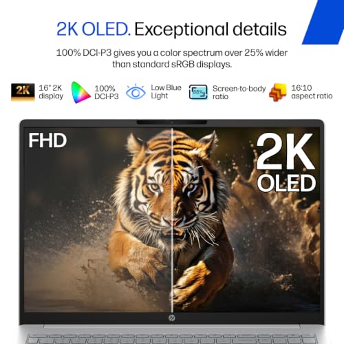 HP OmniBook 3 OLED, Intel Core Ultra 9 285H, 16GB DDR5 (Upgradeable) 1TB SSD, 2K, 16''/40.6cm, 0.2 ms RT, 100% DCI-P3, Win11, Office24, Silver, 1.6kg, bu0273TU, Lighter mini GaN Charger, AI Laptop