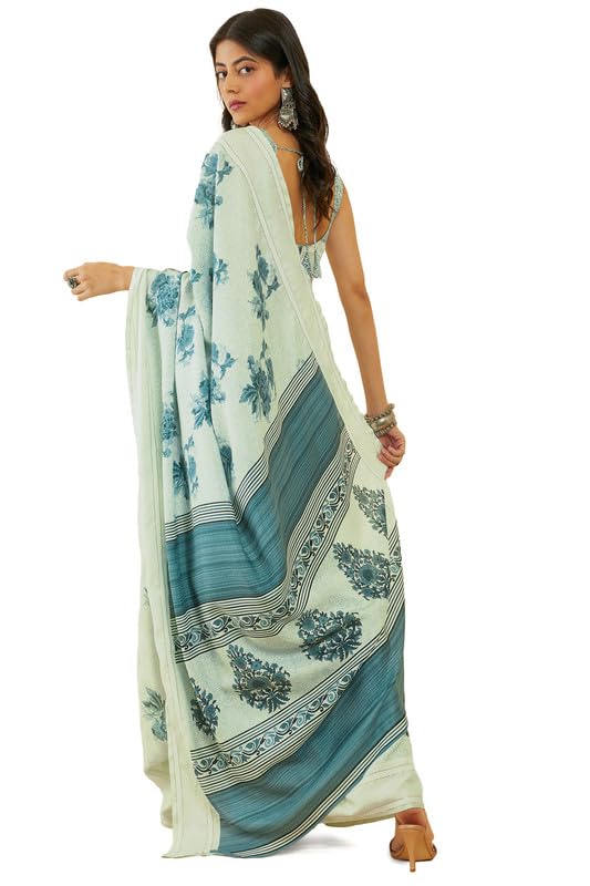 Soch Womens Light Green Floral Print Art Silk Saree