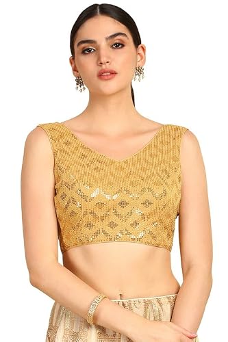 Soch Womens Gold Sequinned Embellished Georgette Padded Blouse