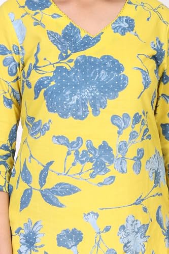 W for Woman Yellow Floral Printed Straight Cotton Kurta (W13510-127083-XL)