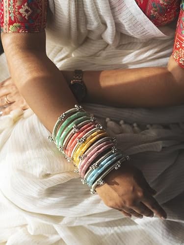 Taasha Craft Pastel-Toned Bangle Set with Ghungroo, Inspired from Kashmiri Bangles Soft, Elegant, and Perfect for Everyday (Size: 2.4, 16 Bangles)