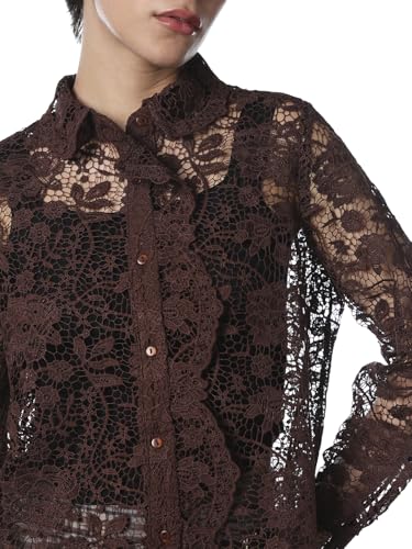 ONLY Women's Floral Print Regular Fit Brown Shirt