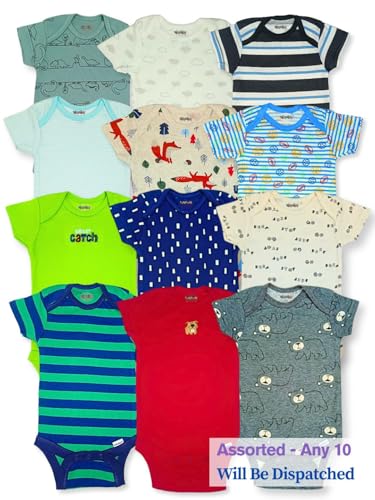 TuddyBuddy 100% Cotton Half Sleeves Romper/Bodysuit for Baby Boys (Pack of 10 Pcs HS, 3-6 Months, Multicolor)