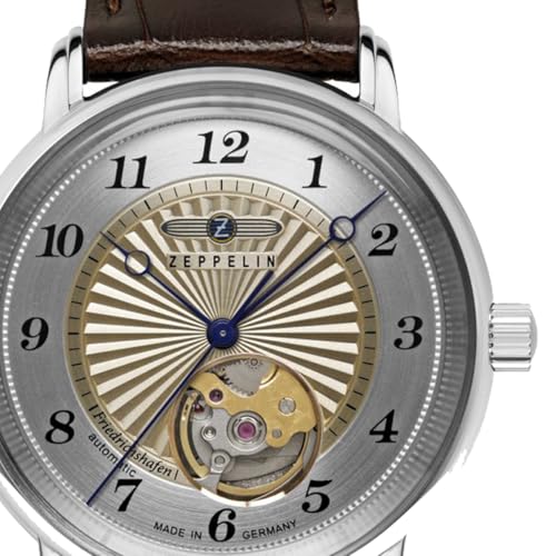 Zeppelin Woman’s Automatic Watch with Open Heart and Leather Strap