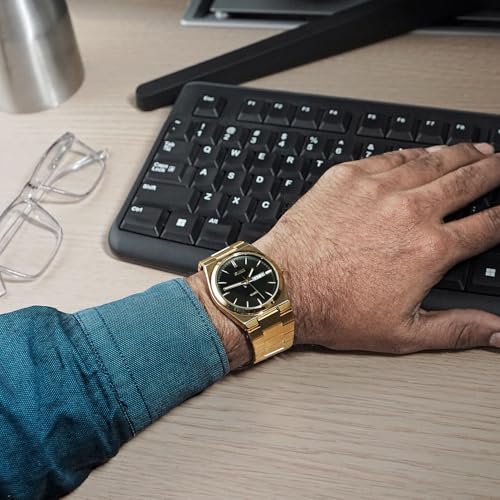 SKMEI Claasic Style Quartz Watch for Men Analog Display Black Dial Zinc Alloy Men's Stainless Steel Gold Color Stylish Band, Water-Resistant & Scratch-Resistant-9288