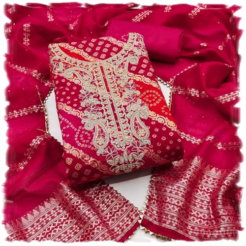 Leeli Peeri Designer Women's Chanderi Print With Sequence Coding Work Unstitched Dress Material