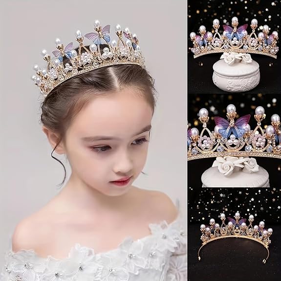 WICHARSH Girls Crystal Tiara Crown Women Flower Butterfly Princess Headband Gift for Wedding Prom Birthday Party Pageant Christmas Hair Accessories Costume Party Gift