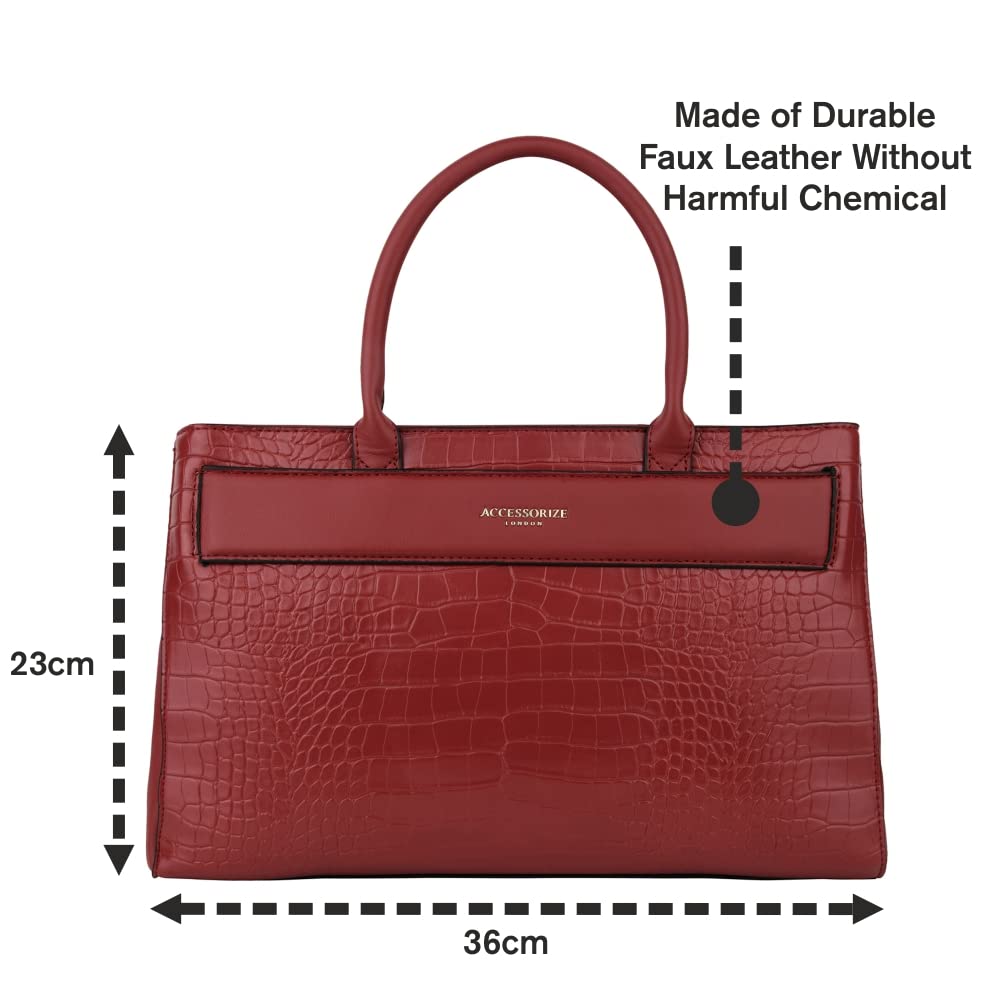 Accessorize London Women's Faux Leather Red Beetel Croc Handheld Bag I Ladies Purse Handbag