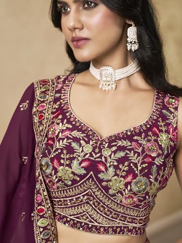 Zeel Clothing Women's Sequins and Thread Embroidered Work Georgette Lehenga Choli With Dupatta (5134-Women-Lehenga-Choli-Latest; Free size) (Maroon)