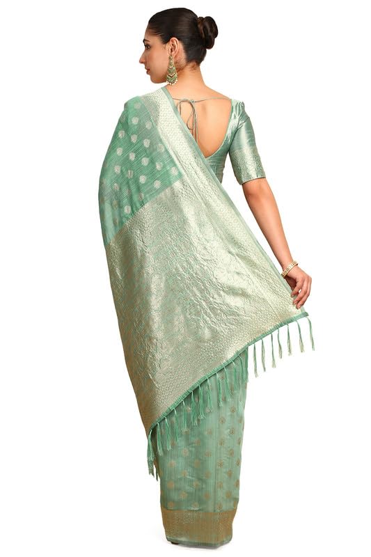 Soch Womens Sap Green Tussar Woven Design Saree