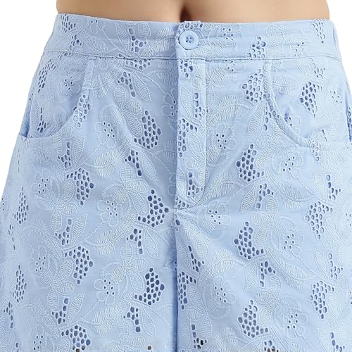 United Colors of Benetton Schiffli Embroidered Straight Fit Shorts (Size : 30) - 26P4WVNSH183I51B Blue
