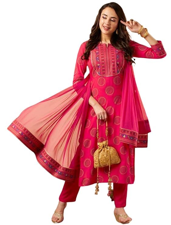 LOVISTA Womens Printed Rayon Straight Kurta Pant and Dupatta Set for Women Ethnic Tunic Kurtis Set