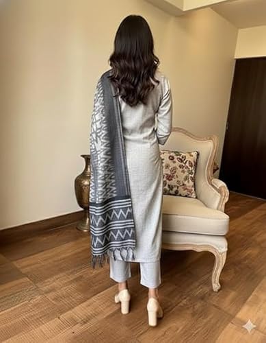 Kurthnic Women's South Cotton Embroidered Kurta with Pant & Dupatta BLACK_XL