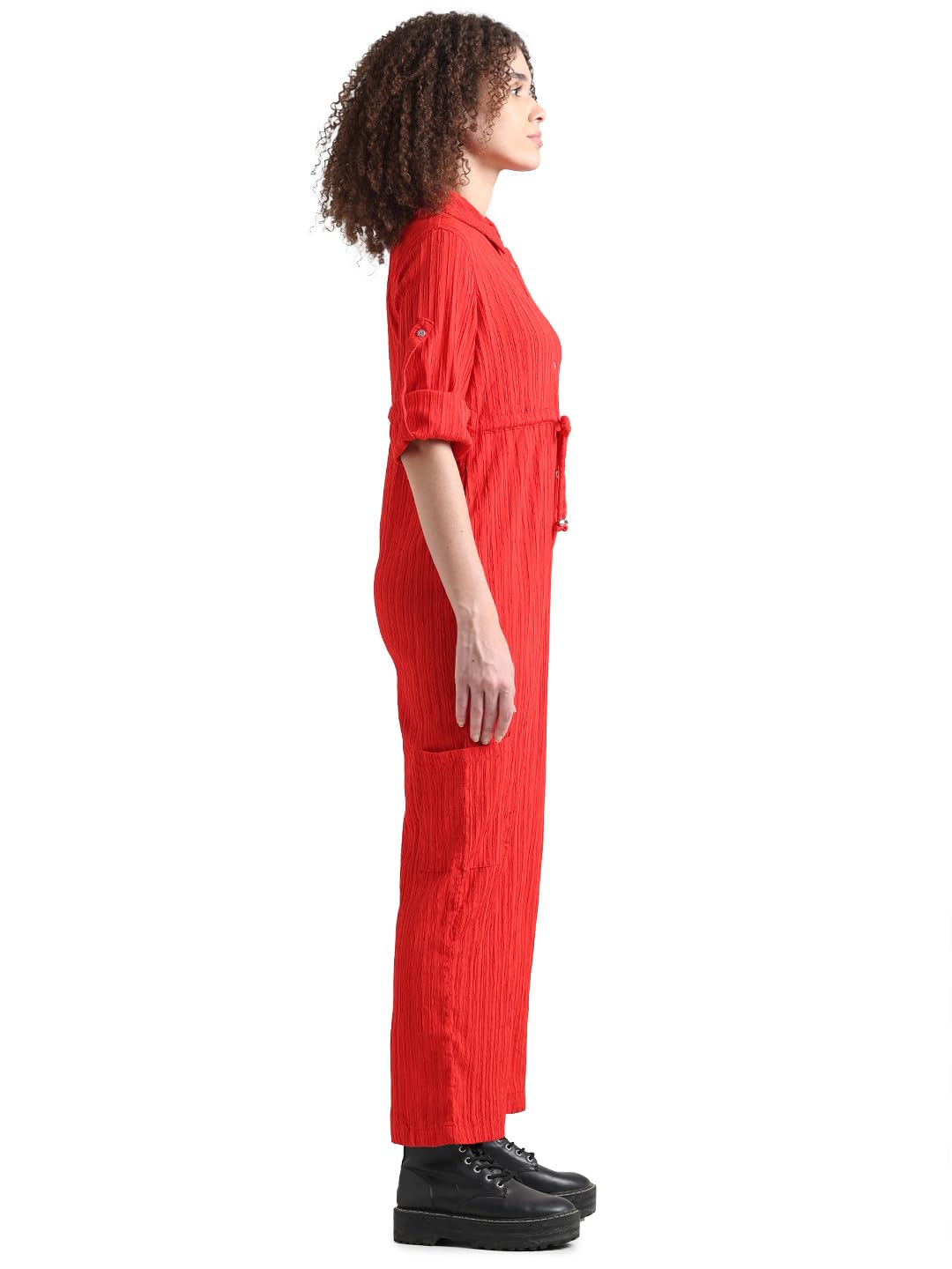 ONLY Women Solid Cotton Red Jumpsuit