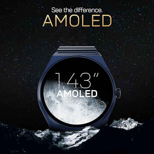 Fire-Boltt Phoenix Nova Smartwatch 1.43” Slim Super AMOLED Display 466x466 Pixel Always-On Display Bluetooth Calling, Health Tracker for Men & Women Midnight Sapphire