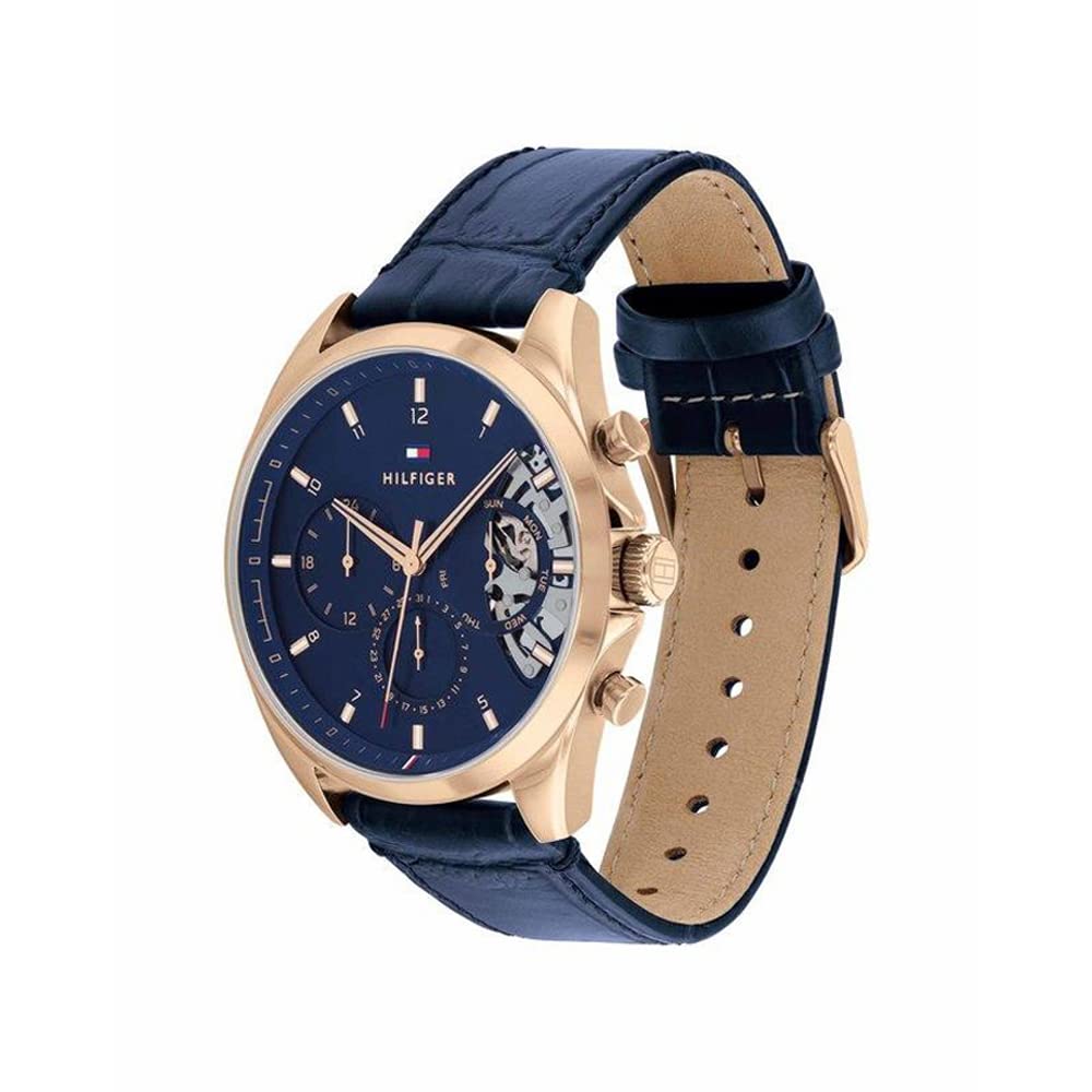 Tommy Hilfiger Mens 44 Baker Blue Dial Faux Leather Analogue Watch - TH1710451W