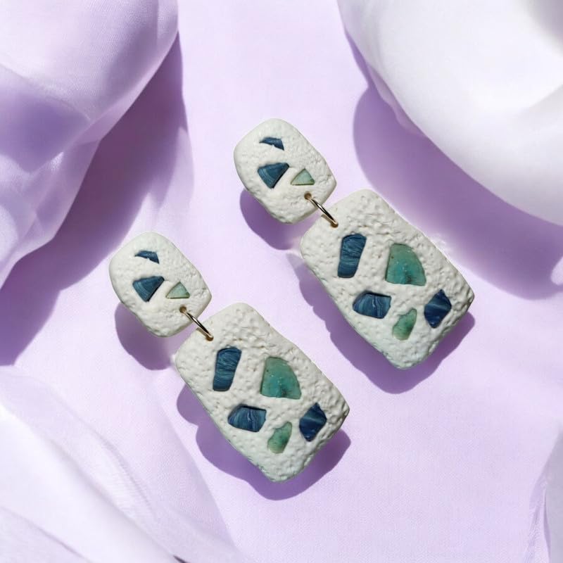 Accessher Stylish Polymer Earrings with White & Blue Design | Trendy Dangle & Drop Earrings | Modern earring for women and Girls Pack of 1