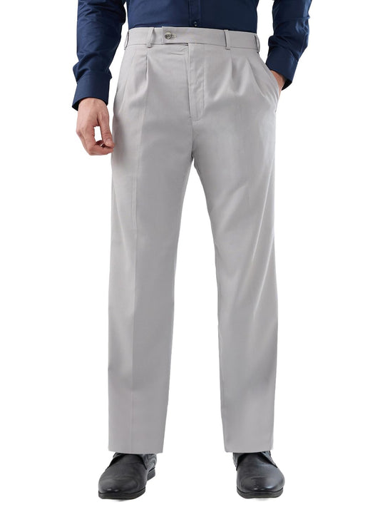 Park Avenue Men Comfort Fit Structure Pattern Poly Viscose Blend Double Pleat Formal Trouser Grey