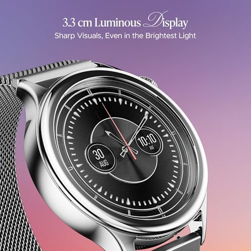 boAt Enigma Daze Women's Luxury Smart Watch w/ 1.3”(3.3cm) AuraVue Display w/ 20% Higher Brightness, Emergency SOS, Female Wellness Tracking, BT Calling, smart Watch for Women Latest (Elegant Silver)