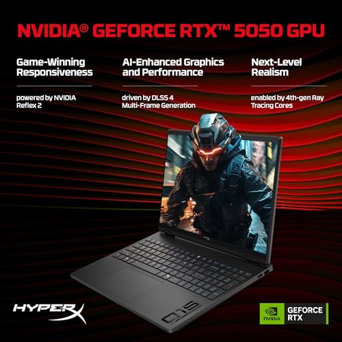 HP HyperX OMEN 15, AMD Ryzen 7 260, 8GB-RTX 5050, 24GB DDR5 (Upgradeable), 1TB SSD, 180Hz, 2.5K, 500 nits, 3ms resp time, 15.3''/38.9cm, Win11, Office24, Black, 2.42kg, gb0038AX, RGB, AI Gaming Laptop