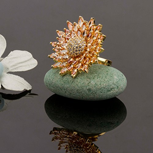 Jewels Galalxy Attractive AAA CZ Delicate Floral Design Gold Plated Traditional Adjustable Zircon Ring for Women/Girls (MYN-RNG-5705)