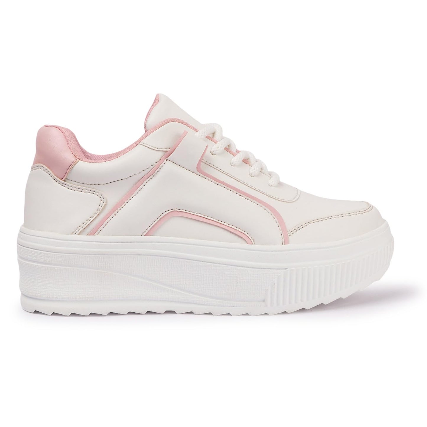 LENSBURY Women's Shoes for Walking Gym Training, Casual, Sports, Slip-On, Lightweight Lace up Athletics Slipon Running Sneaker for Ladies and Girls LBCNV4503WTPK-36 White
