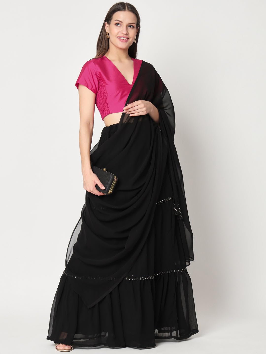 studio rasa Women's Plus Size Silk Blend Stretchable Readymade Saree Blouse for Festive Wedding Party (TPWC423BL18-5XL_Pink_5X-Large)