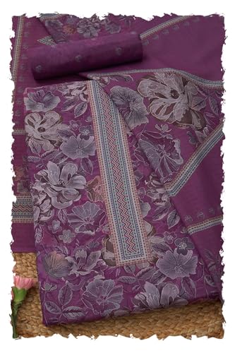 Soch Womens Purple Cotton Floral Dress Material With Na
