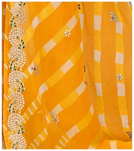 Laxmipati Nazakat Floral Embroidered Chiffon Saree in Yellow Color with Unstitched Blouse