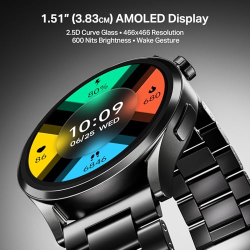 boAt Chrome Horizon, Premium Metal Body, Video Watch Faces, 1.51”(3.83cm) AMOLED Round Display, HRV & VO2 Max, Auto-Activity Detection, ASAP Charge, HRV Smartwatch for Men & Women (Steel Black)