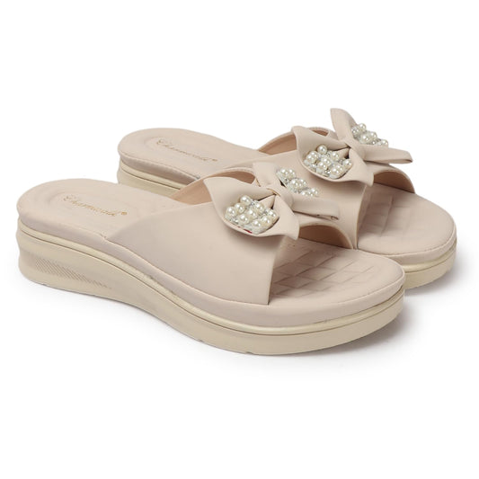 CHARMWALK Stylish Solid platform Heels for Women & Girls (Cream, UK Footwear Size System, Adult, Women, Numeric, Medium, 5)