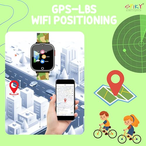 SPIKY 4G Kids Smart Watch with Video Calling, GPS Tracker, WiFi & SIM Support | Calling Smartwatch for Boys & Girls | SOS, Safe Zone, IP67 Waterproof, Camera, Pedometer (Camo Green)