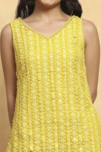 Biba Girls Yellow Polyester Dyed Straight Sharara Suit Set_8-9Y