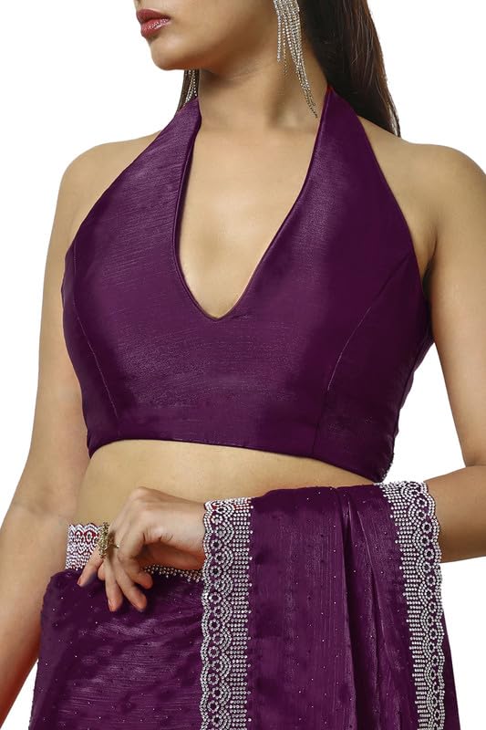 Soch Womens Wine Tissue Saree With Stone Work