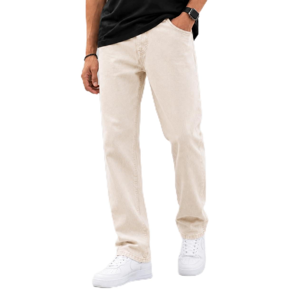 THIRD QUADRANT Men’s Relaxed Fit Non-Stretch Blue Denim Jeans | Classic Straight Leg | Everyday Jeans (in, Numeric, 34, Regular, Ecru)