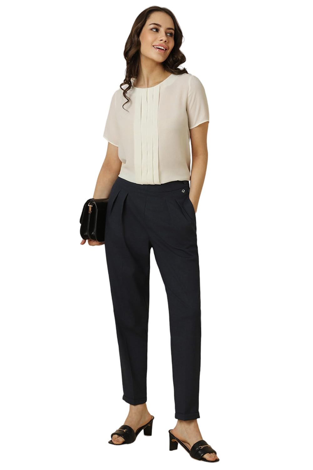 Allen Solly Women's Regular Casual Pants (AHTFWRGFP67497_Navy