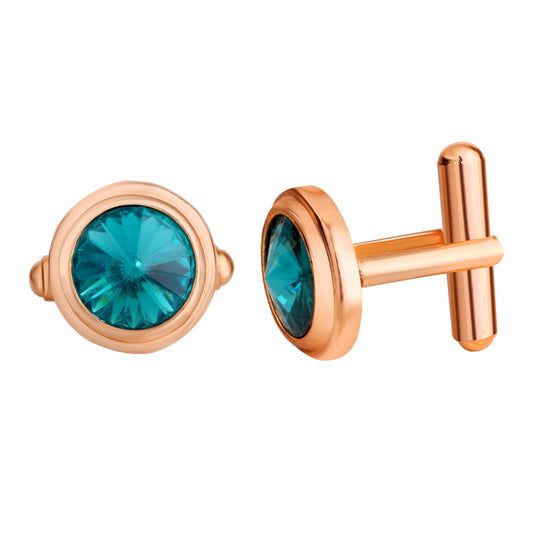 Mahi Rose Gold Plated Solitaire Green Crystal Cufflink for Mens and Boys (CL1100547ZGre)