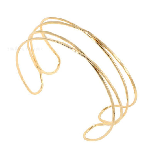 Young & Forever Minimalist Upper Arm Cuff Bracelet, Open Design, Gold-Toned Metal, Triple Band for Women and Girls