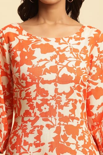 W for Women Abstract Print Rayon A-Line Dress_24FEW10723-810645_M Orange
