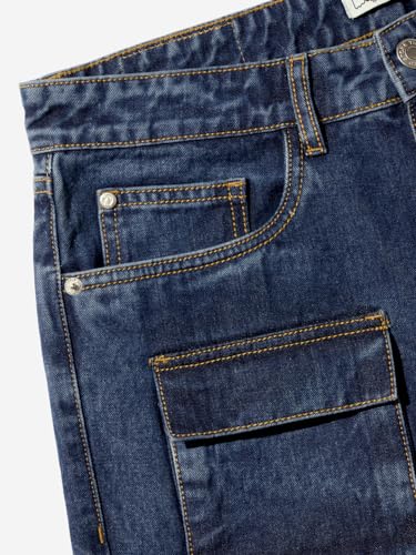 The Souled Store Solids: Brady Blue Men and Boys Straight Fit Cotton Cargo Jeans - Effortless Style and Utility Combined