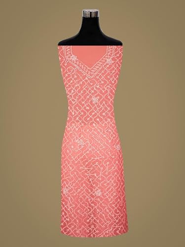Ada Hand Embroidered Chikankari Georgette Dress Material for Women Peach