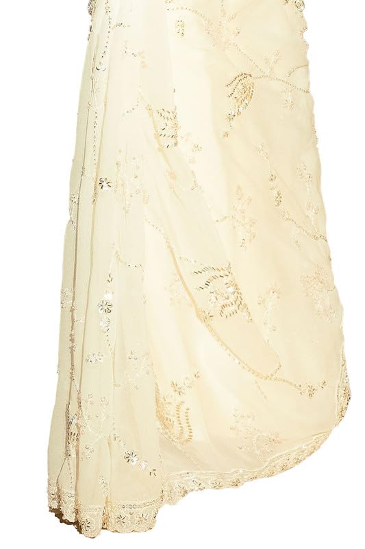 Soch Womens Cream Georgette Saree With Cutdana