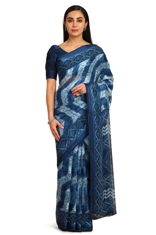 Soch Womens Blue Chiffon Ethnic Motifs Saree