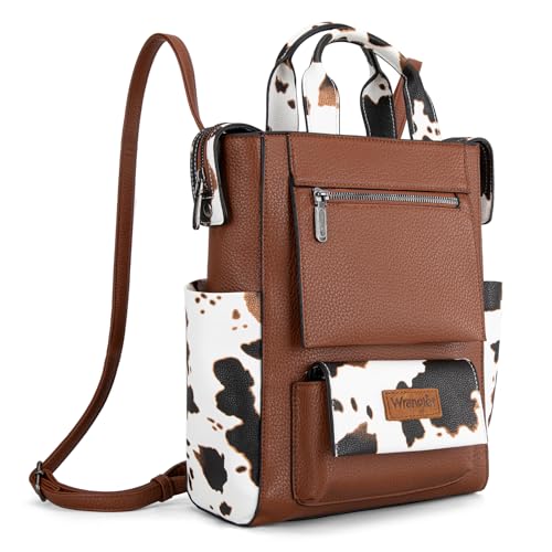 Montana West Wrangler Backpack Purse for Women Fashion Ladies Back Zip Anti Theft Convertible Backpack with Adjustable Strap, A Classic Brown-cow Print, Daypack Backpacks