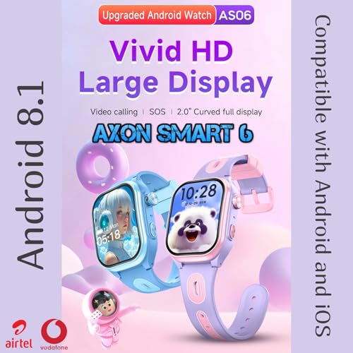 Shyenah AxonSmart(AS06) Junior Smart Watch for Kids with 4G Volte, 2" HD Curved Display, 2Way HD Video Calling, Geofencing Location Monitoring Route Playback SOS AI Assistant 800mAh (Pink Purple)