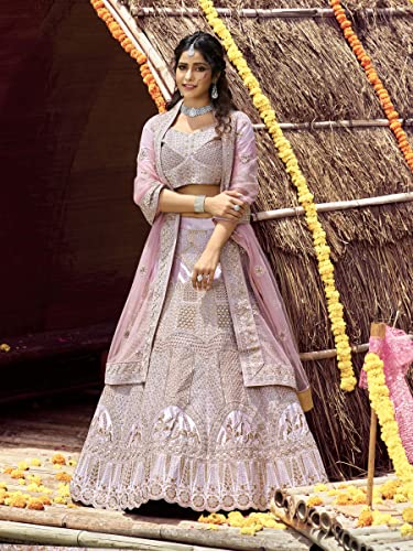 FUSIONIC Women Velvet Lehenga Choli Semi-Stitched Baby Pink Free Size