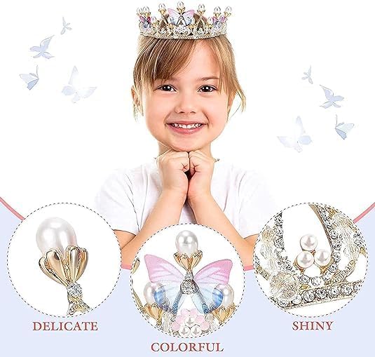 WICHARSH Girls Crystal Tiara Crown Women Flower Butterfly Princess Headband Gift for Wedding Prom Birthday Party Pageant Christmas Hair Accessories Costume Party Gift