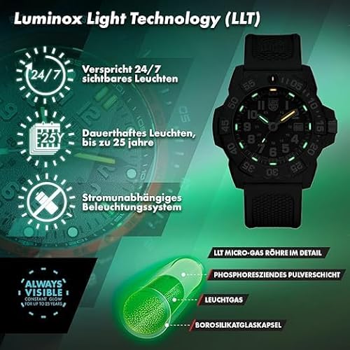 Luminox - G Moon Valley - Mens Watch 43mm - Divers Watch Date Function - 100m Water Resistant - Mens Watches - Swiss Made - Different Variations, Case:silver, Dial:black, Band:black, Number:grey