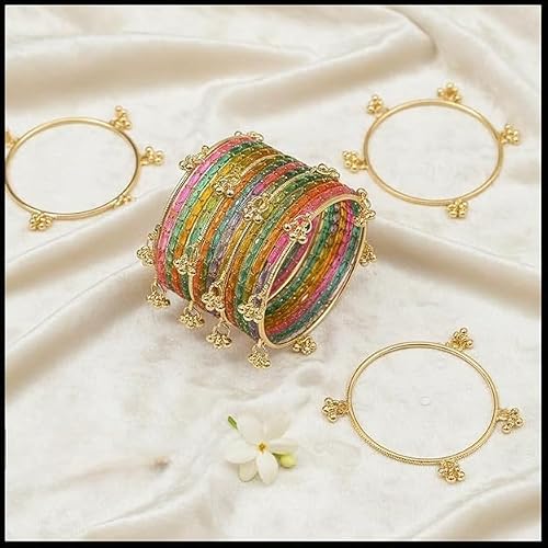 MS DESIGNS & BEAUTY Kashmiri Ghungroo Glass Bangle Set for Women, 16